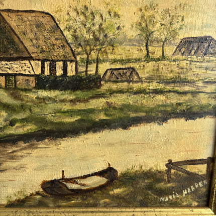 Classic Farm Oil Painting "River Boat" Vintage Art Holland Art Shop