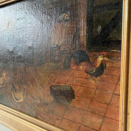 Vintage Oil Painting Animals "Chickens Roaming Free" Wonderful Small Artwork