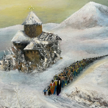 Handcrafted Winter Landscape Oil Painting "Snowy Castle" Vintage Large Art Holland Art Shop