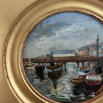 Expressive Oil Painting Harbor Scene "Harbor Boats" Authentic Small Artwork Holland Art Shop
