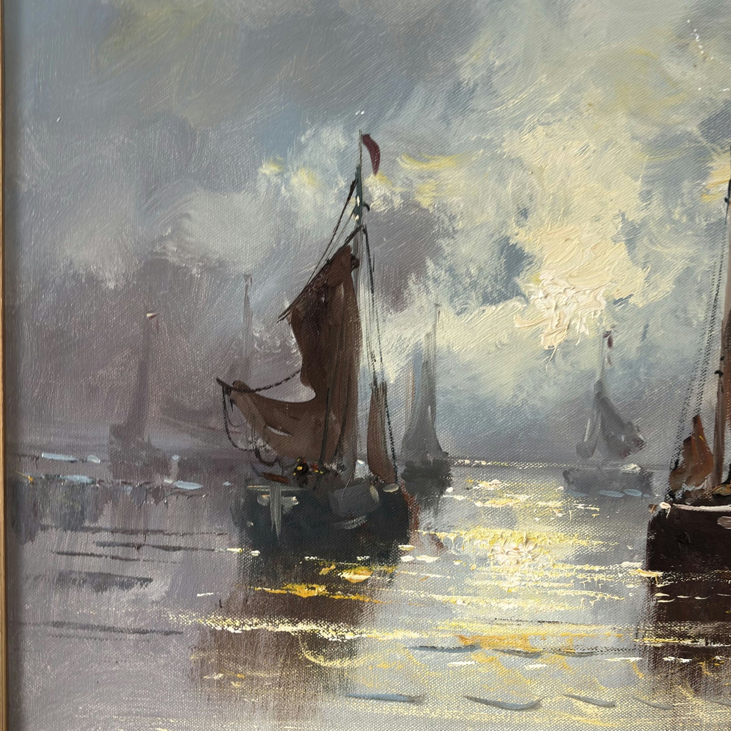 Fine Oil Painting Seascape "Sailing Boats" Wonderful Medium Art