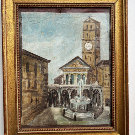 Original Cityscape Oil Painting "Central Fountain" Detailed Small Art Holland Art Shop