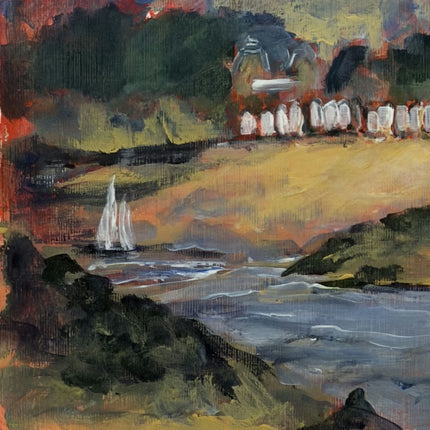 Rustic Seascape Oil Painting "Sailboat Alone" Refined Small Art Holland Art Shop