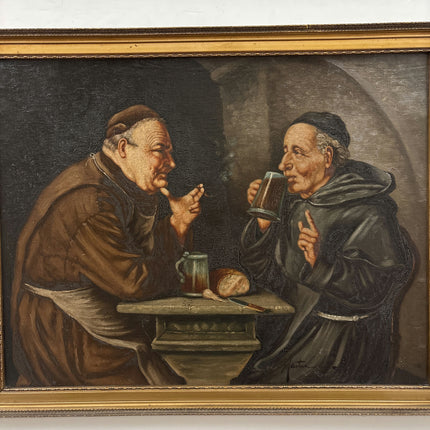 Refined Figurative Oil Painting "Drinking Monks" Detailed Art Holland Art Shop