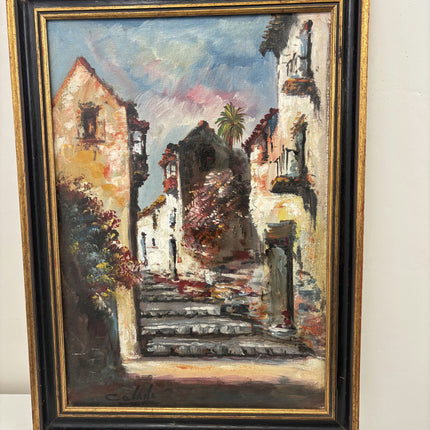Elegant Cityscape Oil Painting "Stone Staircase" Handcrafted Artwork Holland Art Shop