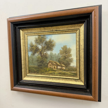 Rustic Landscape Oil Painting "Thatched Cottage" Vintage Art Holland Art Shop