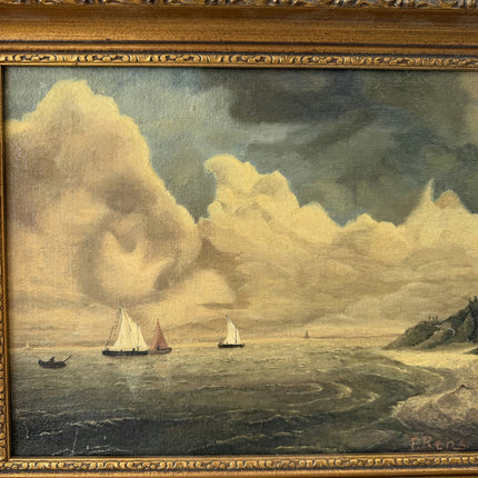 Remarkable Oil Painting Seascape "Sailing Vessels" Original Small Art Holland Art Shop