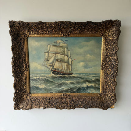Detailed Seascape Oil Painting "Three-Masted Ship" Refined Art Holland Art Shop
