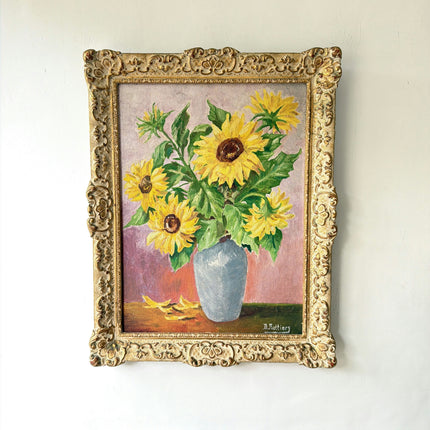 Traditional Flowery Still Life Oil Painting "Sunflower Vase" Vintage Art Holland Art Shop