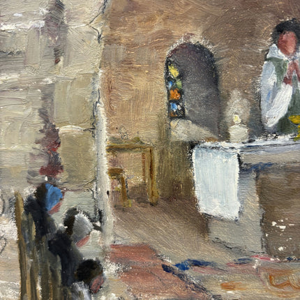 Classic Church Interior Oil Painting "Altar Priests" Refined Small Artwork Holland Art Shop