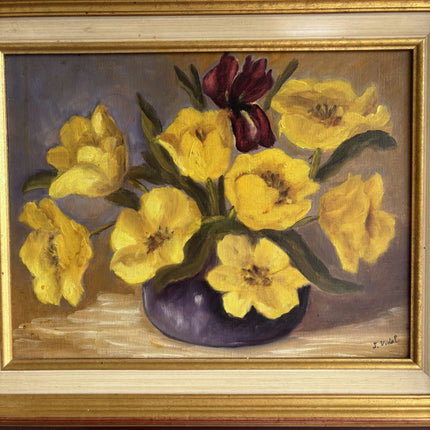 Handcrafted Floral Still Life Oil Painting "Yellow Bouquet" Vintage Art Holland Art Shop