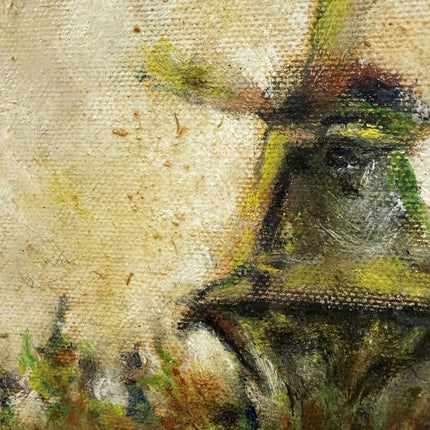Rustic Landscape Oil Painting "Windmill Tower" Authentic Small Art Holland Art Shop