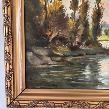 Classic Oil Painting Landscape "Riverbank Trees" Antique Large Art Holland Art Shop