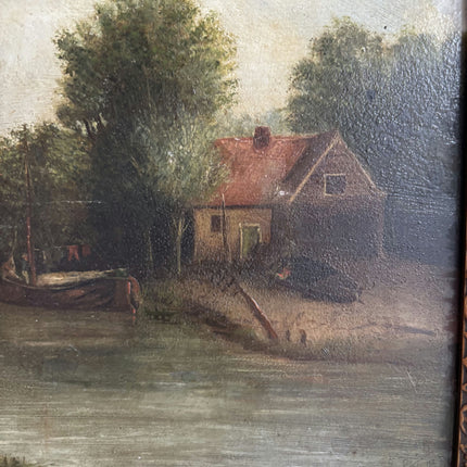 19th Century Antique Harbor Scene Oil Painting "Ornate Frame" Art Holland Art Shop