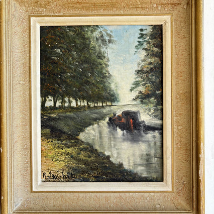 Expressive Landscape Oil Painting "River Boat" Timeless Small Art Holland Art Shop