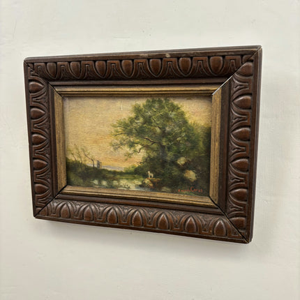 Antique Landscape Oil Painting "Framed Tree" Authentic Small Art Holland Art Shop