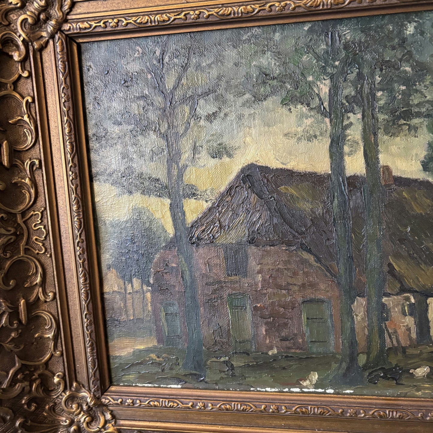 Refined Landscape Oil Painting "Thatched Cottage" Wonderful Netherlands  Art