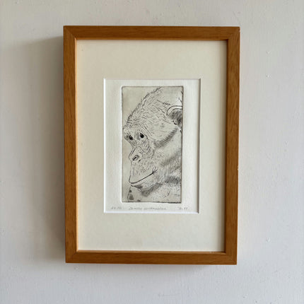 Rustic Animals Etching "Framed Ape" Handcrafted Small Art Holland Art Shop