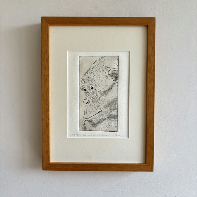Rustic Animals Etching "Framed Ape" Handcrafted Small Art Holland Art Shop
