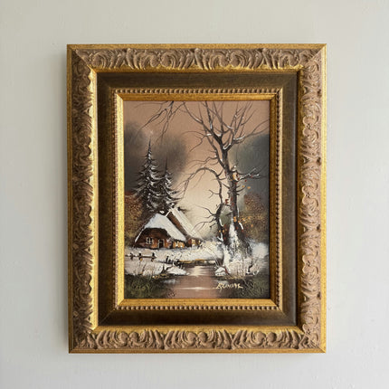 Detailed Winter Landscape Oil Painting "Snowy Cottage" Original Small Art Holland Art Shop