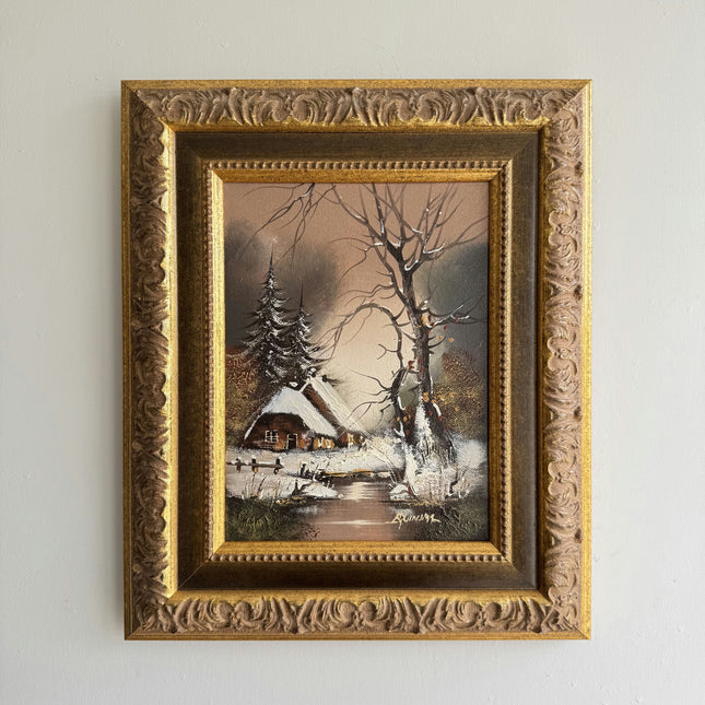 Detailed Winter Landscape Oil Painting "Snowy Cottage" Original Small Art Holland Art Shop