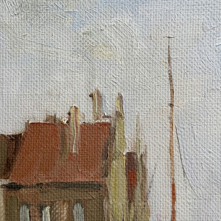 Traditional Harbor Scene Oil Painting "Docked Barge" Classic Artwork Holland Art Shop