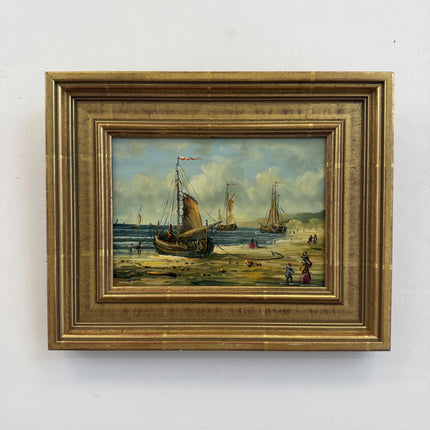 Original Seascape Oil Painting "Three Boats" Traditional Small Artwork Holland Art Shop