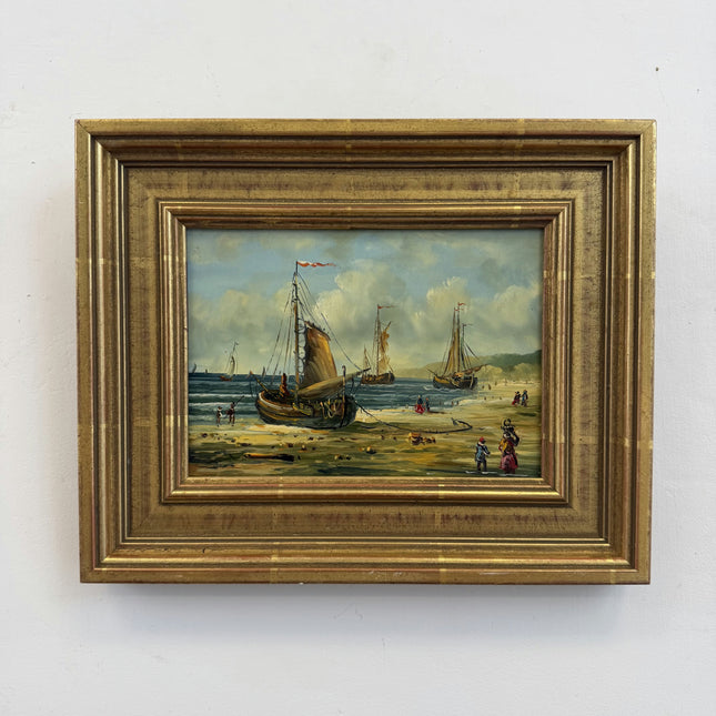 Original Seascape Oil Painting "Three Boats" Traditional Small Artwork Holland Art Shop