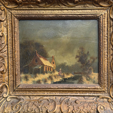 Antique Winter Landscape Oil Painting "Ornate Frame" Traditional Artwork Holland Art Shop