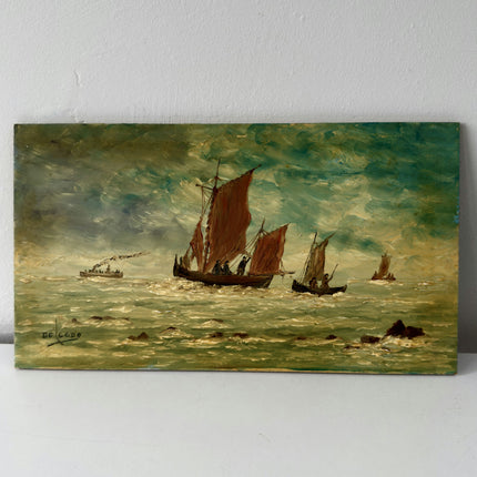 Handcrafted Seascape Oil Painting "Sailing Boat" Detailed Small Artwork Holland Art Shop