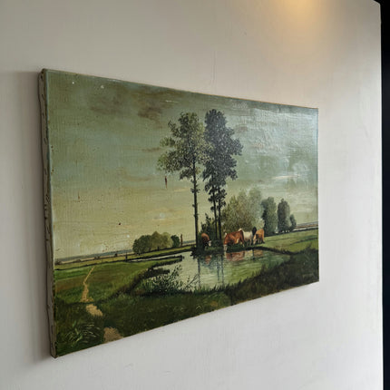 Original Landscape Oil Painting "Grazing Cows" Expressive Art Holland Art Shop