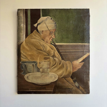 1935 Portrait Oil Painting "Old Reader" Artwork Holland Art Shop