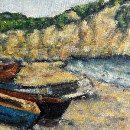 Elegant Seascape Oil Painting "Rowboats Beach" Vintage Artwork Holland Art Shop