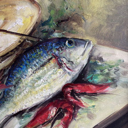 Original Still Life Oil Painting "Fresh Fish" Expressive Large Artwork Holland Art Shop
