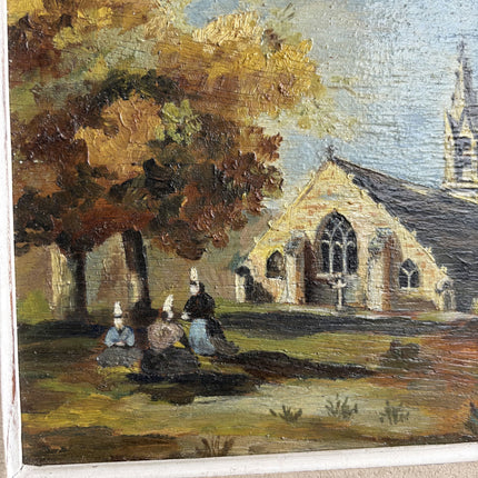 Refined Landscape Oil Painting "Stone Church" Authentic Small Artwork Holland Art Shop