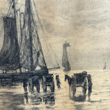 Refined Seascape Drawing "Fishing Boats" Elegant Dutch Art Holland Art Shop