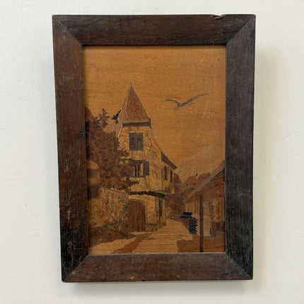 Traditional Cityscape Wood Cut "Thatched House" Detailed Small Art Holland Art Shop