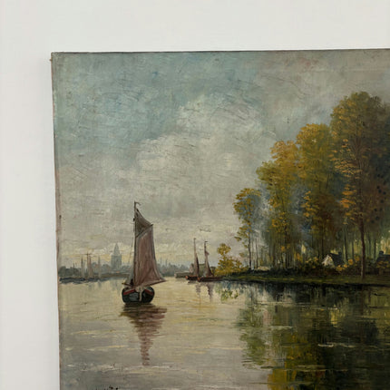 19th Century Antique Seascape Oil Painting "Sailing Boat" Large Art Holland Art Shop