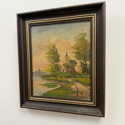 Timeless Scenery Oil Painting "Village Church" Vintage Small Artwork Holland Art Shop