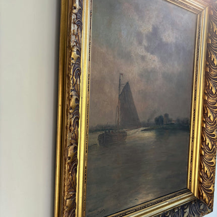 Vintage Seascape Oil Painting "Gilded Frame" Handcrafted Large Art Holland Art Shop
