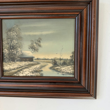 Vintage Oil Painting Winter Landscape "Snowy Cottage" Wonderful Small Artwork Holland Art Shop