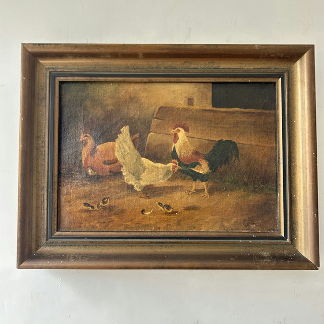 Antique Animals Oil Painting "Barnyard Rooster" Refined Small Art Holland Art Shop