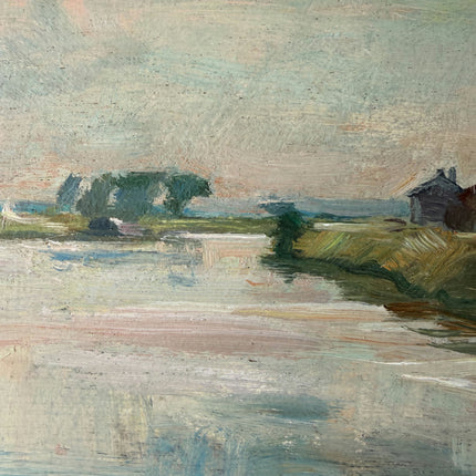 Remarkable Oil Painting Harbor Scene "River Boats" Striking Belgique Artwork Holland Art Shop