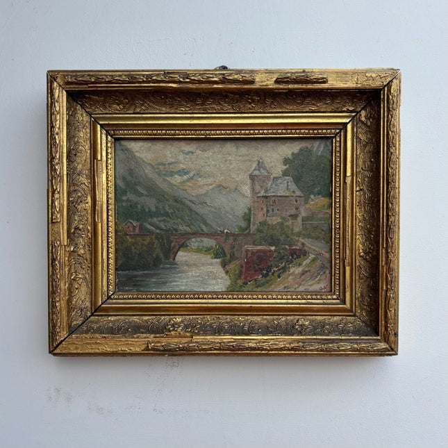 1881 Antique Landscape Oil Painting "Gilded Frame" Small Artwork Holland Art Shop