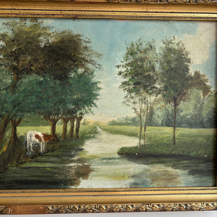 Expressive Landscape Oil Painting "Grazing Cow" Detailed Small Art Holland Art Shop