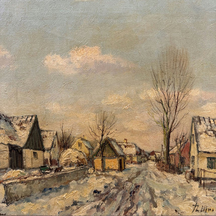 1905 Antique Winter Landscape Oil Painting "Folded Paper" Art Holland Art Shop