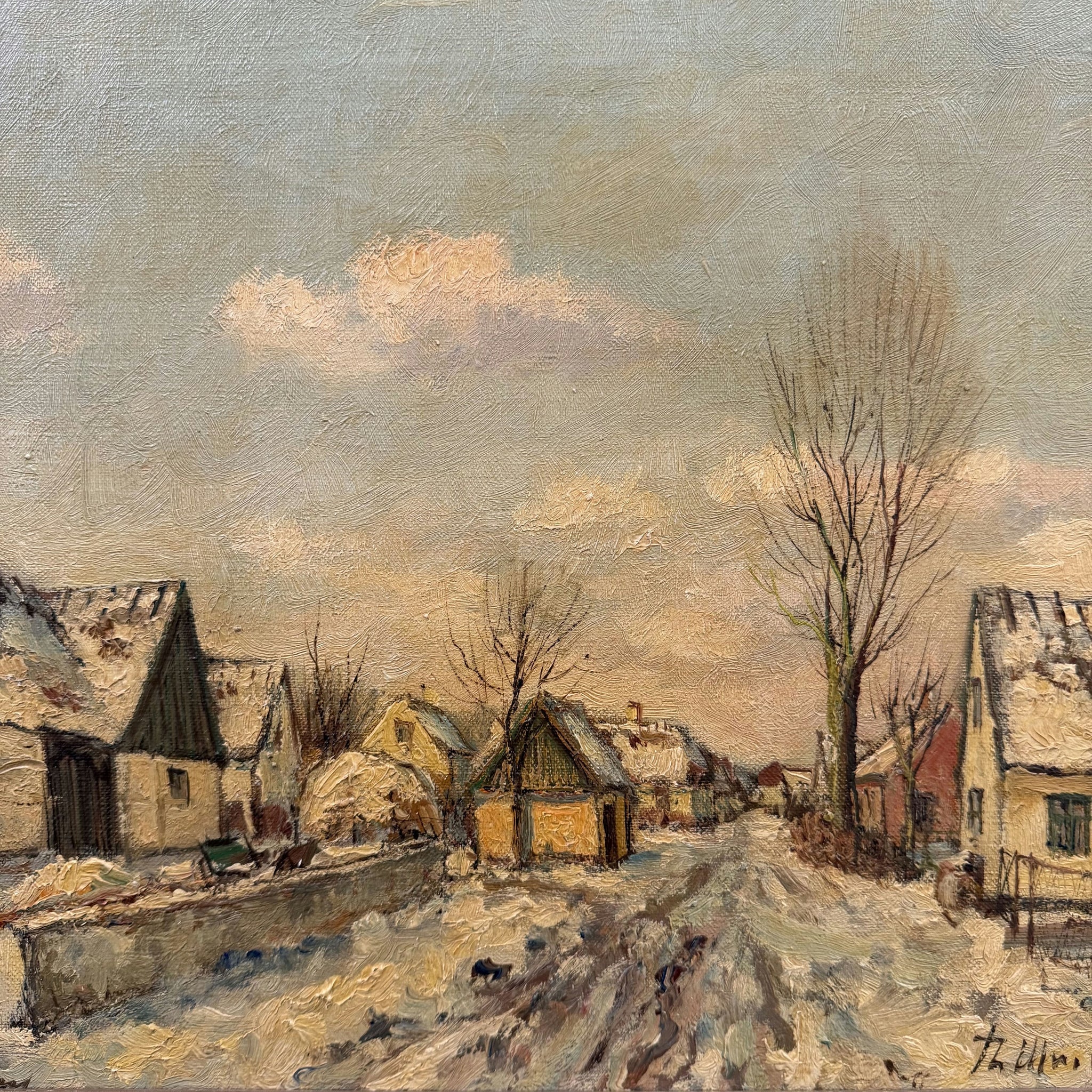 1905 Antique Winter Landscape Oil Painting 