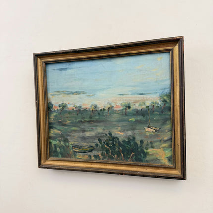 Expressive Landscape Oil Painting "Rowing Boat" Authentic Small Art Holland Art Shop