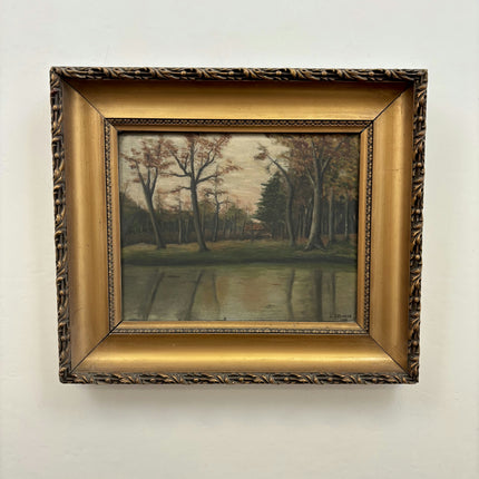 1914 Antique Landscape Oil Painting "Row Of Trees" Dutch Artwork Holland Art Shop