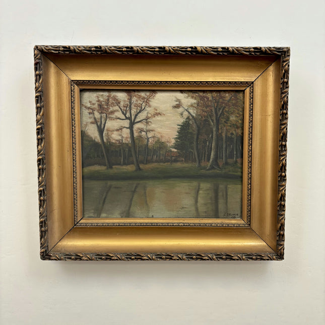 1914 Antique Landscape Oil Painting "Row Of Trees" Dutch Artwork Holland Art Shop